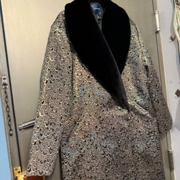 Retro Metallic Brocade Guided by Glistening Grace Coat with fur collar  - NWT - Picture 6 of 16